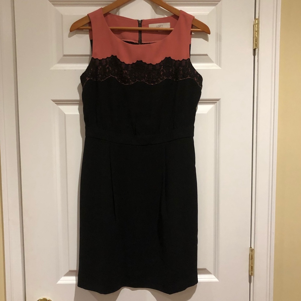 LOFT Black Dress w/ Pink Neckline